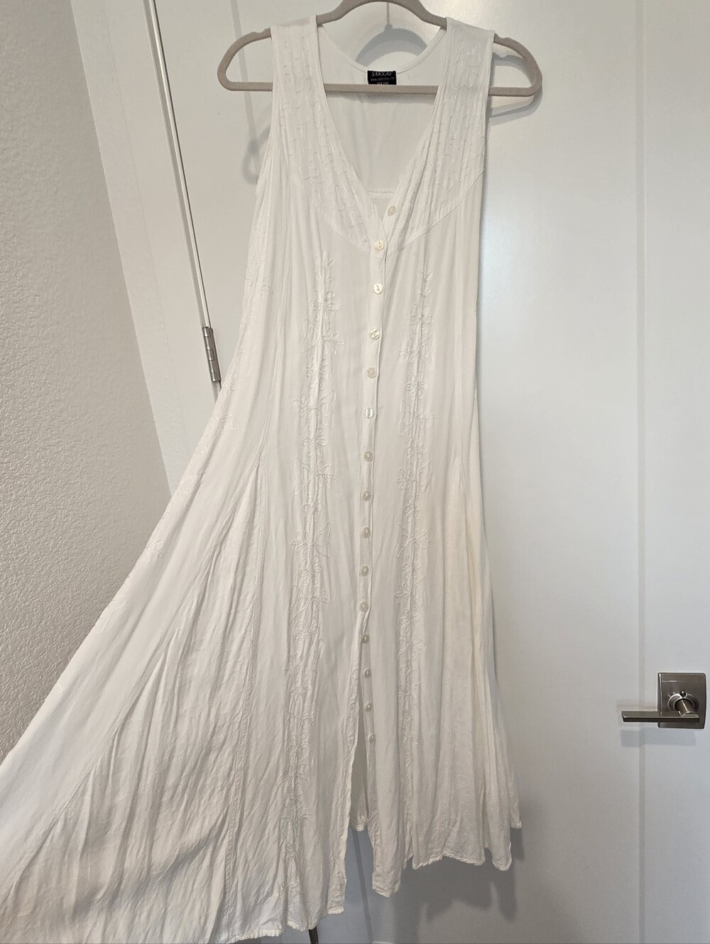 Sakkas Maya Floral White Embroidered Midi Button Up Dress Duster Soft And Flowy